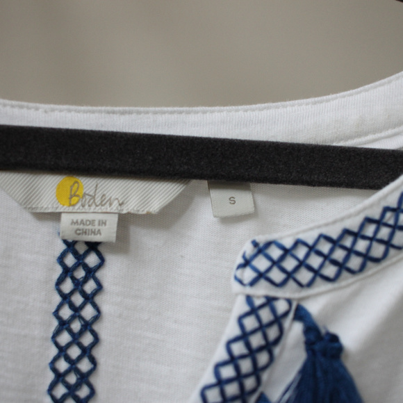 Boden White Cotton Top with Tassels and Embroidery - Picture 3 of 5